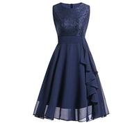 Lazzboy Damen Kleid Sommer Elegant Kleider Spitzenkleid Knielang Festlich Hochzeit Partykleid Rockabilly Retro Cocktailkleid Sommerkleid Ärmellos Großes Pendel Lose Langes Dress(Blau,2XL)
