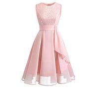 Lazzboy Damen Kleid Sommer Elegant Kleider Spitzenkleid Knielang Festlich Hochzeit Partykleid Rockabilly Retro Cocktailkleid Sommerkleid Ärmellos Großes Pendel Lose Langes Dress(Rosa,L)