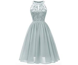 Lazzboy Damen Kleid Sommer Elegant Kleider Spitzenkleid Knielang Festlich Hochzeit Partykleid Rockabilly Retro Cocktailkleid Sommerkleid Ärmellos Großes Pendel Lose Langes Dress