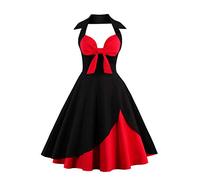 Lazzboy Damen Vintage Polka Neckholder Kleid Floral Sping Retro Cocktailkleid Rockabilly 50er Petticoat Faltenrock 1950er Kleider Cocktail Festliche(Schwarz-Blume,3XL)