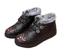 Lazzboy Damenstiefel Mit Schnalle Elastisch Rund Schneestiefel Winterschuhe Stiefel Winter Warm Gefüttert Winterboots Wasserdicht Kurzschaft Flach Boots rutschfeste Winterstiefel (Schwarz,39)