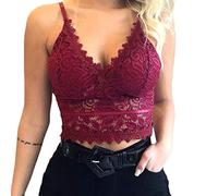 Lazzboy Dessous Frauen Weste Ernte Drahtloser Büstenhalter Wäsche Reizvoller V-Ansatz Unterwäsche Leibchen Damen Spitze Korsett Top Mit Push Up BH Tank Slim(Rot,S)