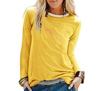 Lazzboy Feste Hemd Oansatz Lange Hülsen Oberseite Lose T-Shirt Bluse Frauen Pulli Damen Langarmshirt Sweatshirt Streifen Rundhals Ausschnitt Oversize Jumper Tops(Gelb,3XL)