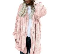 Lazzboy Fleecejacke Damen Lange Dicke Gefüttert Teddyfleece Jacke Mit Kapuze Teddyjacke Flauschig Plüschjacke Reißverschluss Und Taschen Kuscheljacke Winterjacke Cardigan Outwear (Rosa,4XL)
