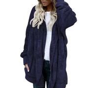Lazzboy Fleecejacke Damen Lange Dicke Gefüttert Teddyfleece Jacke Mit Kapuze Teddyjacke Flauschig Plüschjacke Reißverschluss Und Taschen Kuscheljacke Winterjacke Cardigan Outwear (Blau,4XL)