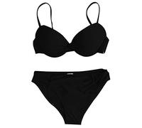 Lazzboy Frauen Badeanzug Push Up Bademode Brasilianischer Bikini Set Halter Retro Strand Badeanzüge Damen Zweiteiliger Neckholder Raffung Oberteil Bügel Metallring Triangel(Schwarz,XL)