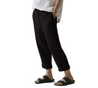 Lazzboy Frauen Beiläufige Feste Hosen Knopf Lose Breite Bein Damen Streifen Hose Hohen Taille Lange Pants Strand Haremshose Freizeithose Weite Patchwark Elastischer Bund(Schwarz,S)