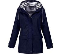 Lazzboy Frauen Feste Regenjacke Im Freien Plus Wasserdichter Mit Kapuze Regenmantel Winddicht Kapuzen Damen Solide Winddichte überzieher(Dunkelblau,XL)