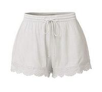 Lazzboy Frauen Lace Plus Size Seil Krawatte Shorts Yoga Sport Hosen Leggings Damen Spitze Sporthosen Sommerhosen Kordelzug Kurze Hose Taillenband Hotpants Strandshorts(Weiß,5XL)