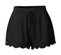 Lazzboy Frauen Lace Plus Size Seil Krawatte Shorts Yoga Sport Hosen Leggings Damen Spitze Sporthosen Sommerhosen Kordelzug Kurze Hose Taillenband Hotpants Strandshorts(Schwarz,M)