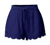 Lazzboy Frauen Lace Plus Size Seil Krawatte Shorts Yoga Sport Hosen Leggings Damen Spitze Sporthosen Sommerhosen Kordelzug Kurze Hose Taillenband Hotpants Strandshorts(Blau,M)