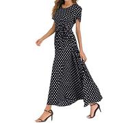Lazzboy Frauen Oansatz Kurzarm Strand Polka Dot Verband Lange Maxi Dress Neckholder 1950er Vintage Retro Rockabilly Kleider Petticoat Faltenrock Cocktail Festliche(Schwarz,L)