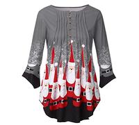 Lazzboy Frauen Plus Size Damenmode Crinkle Chest Weihnachten Print Flare Cuff Bluse Weihnachtsbluse Für Lady Tops Regular Solid Langarm Rot Weihnachtsmann(Grau,XL)