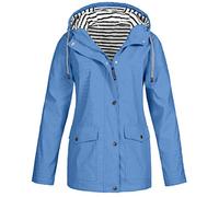 Lazzboy Frauen Regenjacke Plus Größe Wasserdichter Kapuze Regenmantel Winddicht Damen Kapuzen Outdoor Windfester Mantel Allwetterjacke übergangsjacke(Hellblau,5XL)