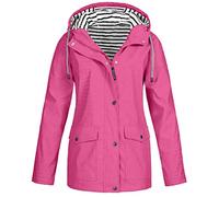 Lazzboy Frauen Regenjacke Plus Größe Wasserdichter Kapuze Regenmantel Winddicht Damen Kapuzen Outdoor Windfester Mantel Allwetterjacke übergangsjacke(Pink,M)