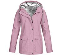 Lazzboy Frauen Regenjacke Plus Größe Wasserdichter Kapuze Regenmantel Winddicht Damen Kapuzen Outdoor Windfester Mantel Allwetterjacke übergangsjacke(Wassermelonenrot,5XL)