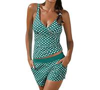 Lazzboy Frauen Tankini Badeanzug Bikini Beachwear Bademode Gepolstert Push Up Plus Damen übergröße Punktdruck Sets Gepolsterte(Grün,M)