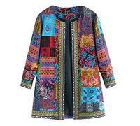 Lazzboy Frauen Weinlese Ethnische Art-Blumendruck Lange Hülse Mantel Jacke Damen Sweatshirt Blumendruck Kapuze Kapuzenjacke Hoodie Taschen Pullover übergroße(Blau,XL)