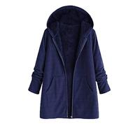 Lazzboy Frauen Winter Warme Outwear Gitter Mit Kapuze Taschen Weinlese übergrößen Mäntel Damen Warm Plaid Vintage Oversize(Dunkelblau,M)