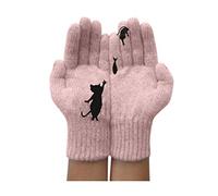 Lazzboy Handschuhe Damen Wollhandschuhe Herbst Und Winter Warme Katze Druckhandschuhe Winterhandschuhe Schnee Blume Druck Halten Warm Mit Kaschmir Für Frauen Mehrweg (Rosa)