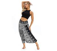 Lazzboy Harem Pants Frauen Jumpsuit beiläufige lose Yoga-Hose Baggy Boho Aladdin (Schwarz)
