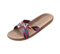 Lazzboy Hausschuhe Damen Pantoffeln Slipper Strand Casual Indoor Home On Schuhe Leinen Flache Sandalen Zuhause Atmungsaktiv rutschfest Bequem Sohle Waschbar Schlappen Badeslipper (Lila,39)