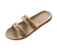 Lazzboy Hausschuhe Damen Pantoffeln Zimtlatschen Slippers Leinen Atmungsaktive Outdoor rutschfest Rattan Hallenschuhe Duschlatschen Sauna Badelatschen Badeschlappen Pantoletten (Beige,37)