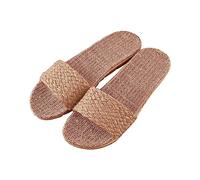 Lazzboy Hausschuhe Damen Slippers Flachs Schuhe Indoor Atmungsaktiv Outdoor Sandalen Rutschfest Rattan Hallenschuhe Duschlatschen Sauna Badelatschen Badeschlappen Pantoletten (Beige,39)