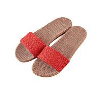 Lazzboy Hausschuhe Damen Slippers Flachs Schuhe Indoor Atmungsaktiv Outdoor Sandalen rutschfest Rattan Hallenschuhe Duschlatschen Sauna Badelatschen Badeschlappen Pantoletten (Rot,39)