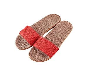 Lazzboy Hausschuhe Damen Slippers Flachs Schuhe Indoor Atmungsaktiv Outdoor Sandalen rutschfest Rattan Hallenschuhe Duschlatschen Sauna Badelatschen Badeschlappen Pantoletten (Rot,37)