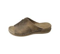 Lazzboy Hausschuhe Damen Slippers Pantoletten Freizeit Plateau Sandalen Sommer Keilabsatz Leder rutschfeste Strand Bequeme Sandaletten Frauen Vintage Sommerschuhe (Braun,36)