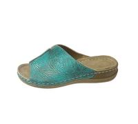 Lazzboy Hausschuhe Damen Slippers Pantoletten Freizeit Plateau Sandalen Sommer Keilabsatz Leder rutschfeste Strand Bequeme Sandaletten Frauen Vintage Sommerschuhe (Blau,36)