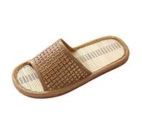 Lazzboy Hausschuhe Damen Slippers Rattan Stroh Slipper Slip On Schuhe Sommer Wohnungen Rutschen Für Unisex Erwachsene Frauen Aus Pantoletten Paare Natürliche Sandalen (Braun,38)