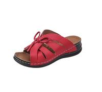Lazzboy Hausschuhe Damen Strandsandalen Hohl Casual Flache Schuhe Sandalen Barfuss Strand Sandale Badelatschen Pantoletten Orthopädische Flip Flops Lustig Dusch Badeschuhe (Rot,39)
