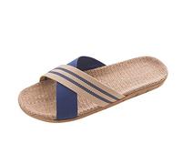 Lazzboy Herrenmode Anti-rutsch Leinen Home Indoor Toe Flache Schuhe Strand Hausschuhe Herren Anti-rutsch-leinen Hause Sommer Offene Zehe Wohnungen Beach Sandalen(Blau,42-43)