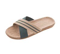 Lazzboy Herrenmode Anti-rutsch Leinen Home Indoor Toe Flache Schuhe Strand Hausschuhe Herren Anti-rutsch-leinen Hause Sommer Offene Zehe Wohnungen Beach Sandalen(Grün,44-45)