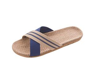 Lazzboy Herrenmode Anti-rutsch Leinen Home Indoor Toe Flache Schuhe Strand Hausschuhe Herren Anti-rutsch-leinen Hause Sommer Offene Zehe Wohnungen Beach Sandalen(Blau,40-41)