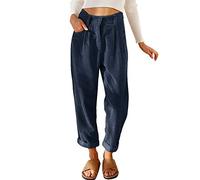 Lazzboy Hosen Damen Cordhose Kord Hose Cordtaschen Cropped Straight Leg Pants Freizeithose High Waist Retro Patchwork Streetwear Cord Hohe Taille Teenager Corduroy Trousers Sweathose (Marine,M)