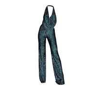 Lazzboy Hosenanzug Damen Festlich Elegant Anzug Sommer Overall Dame Ärmellose Neckholder Pailletten Hosen Frauen Strampler Hochzeit Jumpsuit Ärmellos V-Ausschnitt Party (Grün,L)