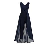 Lazzboy Hosenanzug Damen Festlich Elegant Jumpsuit Sommer Lang Weites Bein Schulterfrei Einfarbig Drucken Overall Playsuit Romper Kurzarm Jumpsuits O-Ausschnitt (Blau,L)