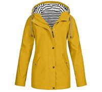Lazzboy Jacken Damen, Frauen Feste Regenjacke Im Freien Plus Größe Wasserdichter Kapuze Regenmantel Winddicht übergangsjacke Frühling Outdoorjacke(Gelb,5XL)