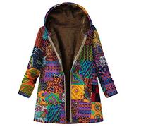 Lazzboy Kapuze Mantel Frauen Winter Warmer Gedruckter Taschen Stärkerer Reißverschluss Damen Outwear Plüschjacke Floral Print Winterjacke Warmen Lange ärmel