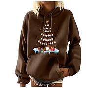 Lazzboy Kapuzenpullover Damen Weihnachtsbedruckte Kapuzentasche Loser Hoodie Sweatshirt Weihnachtspullover Merry Christmas Langarmshirts Weihnachts Tshirt Top S-2XL (Braun,M)