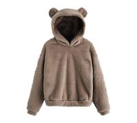 Lazzboy Kapuzenpullover Frauen Langarm Warme Bärenform Hoodie Pullover Damen Kapuzenjacke Bär Plüschjacke Plüsch Mit Cute Kleine Ohren Herbst Und Winter Jacke Kapuze(Grau,5XL)