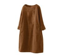 Lazzboy Kleid Cord Frauen Weinlese Taschen Normallack Lange Hülsen Loses Hemden Bluse Streifenhemd Gespleißte Taschenbluse Langarmshirts(Braun,5XL)