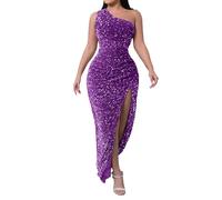 Lazzboy Kleid Festlich Damen Damenkleid Mit Pailletten Ärmellos Bodycon Schlitz Knöchellang Knöchellanges Etuikleid Und Glitzerkleid Hochzeitskleid Party Kleider Cocktailkleid (Lila,XXL)