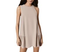 Lazzboy Kleid Schwarz Damen Sommerkleider 2026 Rundhalsausschnitt Rüschen Ärmelloses Tankkleid Lässige A-Linie Strandurlaub Kleidung Sommerkleid Damen Baumwolle (Beige, XL)
