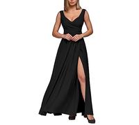 Lazzboy Kleider Damen Festlich Elegant Abendkleider Für Hochzeit Spitzenkleid Chiffon Seitenschlitz Kleid Brautjunferkleid Bridesmaid Dress Partykleid Abschlusskleid Lang Ballkleid (XL,Schwarz)
