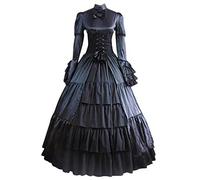 Lazzboy Kostüm Frauen Vintage Gothic Bogen Spitze Volant Langarm Patchwork Kleid Damen Mittelalterliche Mit Mittelalter Party Cosplay Retro Königin Kleider Partykleider(Schwarz,XL)