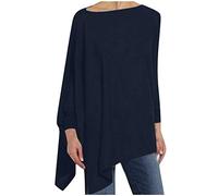 Lazzboy Langarmshirt Solides Langärmliges Unregelmäßiges Damen Sweatshirt Mit Losem Druck Pullover Tops Bluse Tshirt Langarm Tunika Asymmetrischer Oberteile Shirt (Marine,5XL)